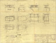 825955 Opstanden, plattegronden, doorsnedes en situatie van het te maken seinhuis Post T op het goederenemplacement te ...